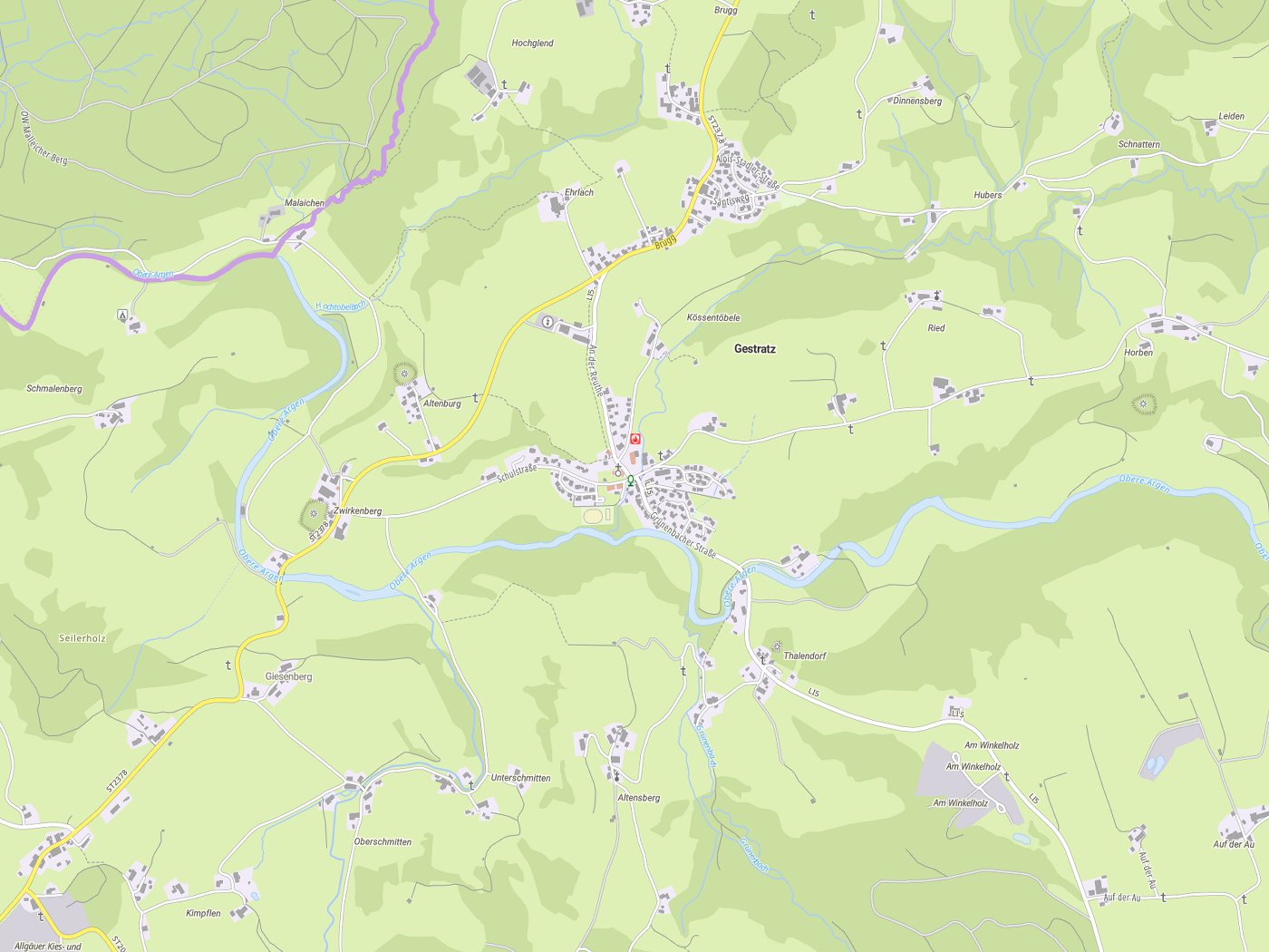 Kartenausschnitt Gestratz mit Gewässern