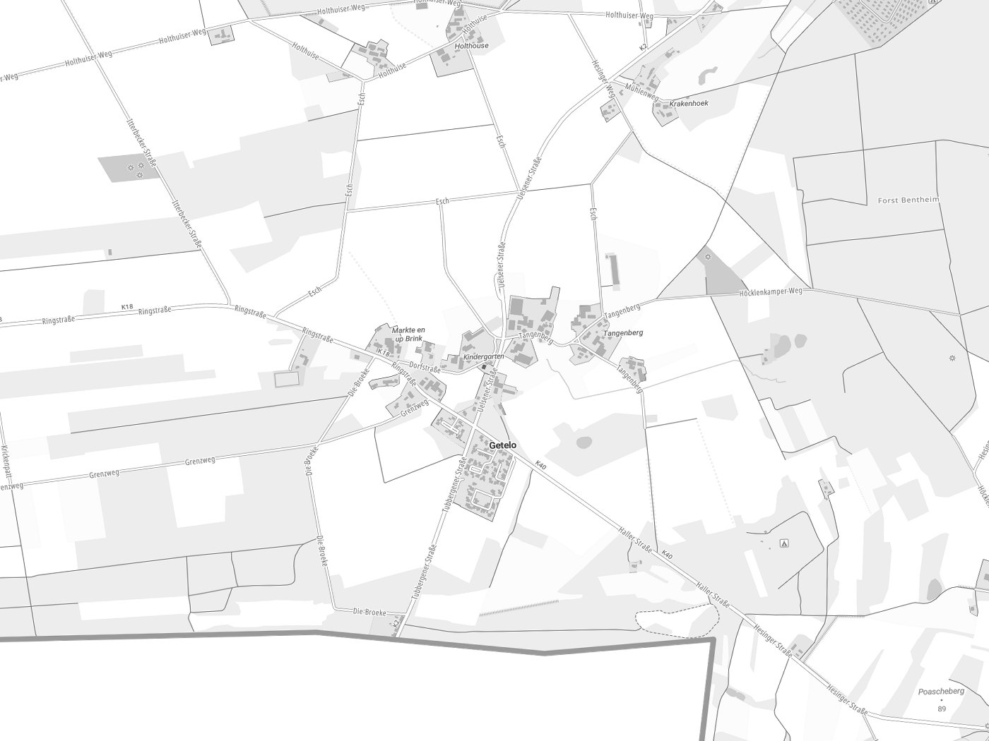Kartenausschnitt Getelo mit Gewässern
