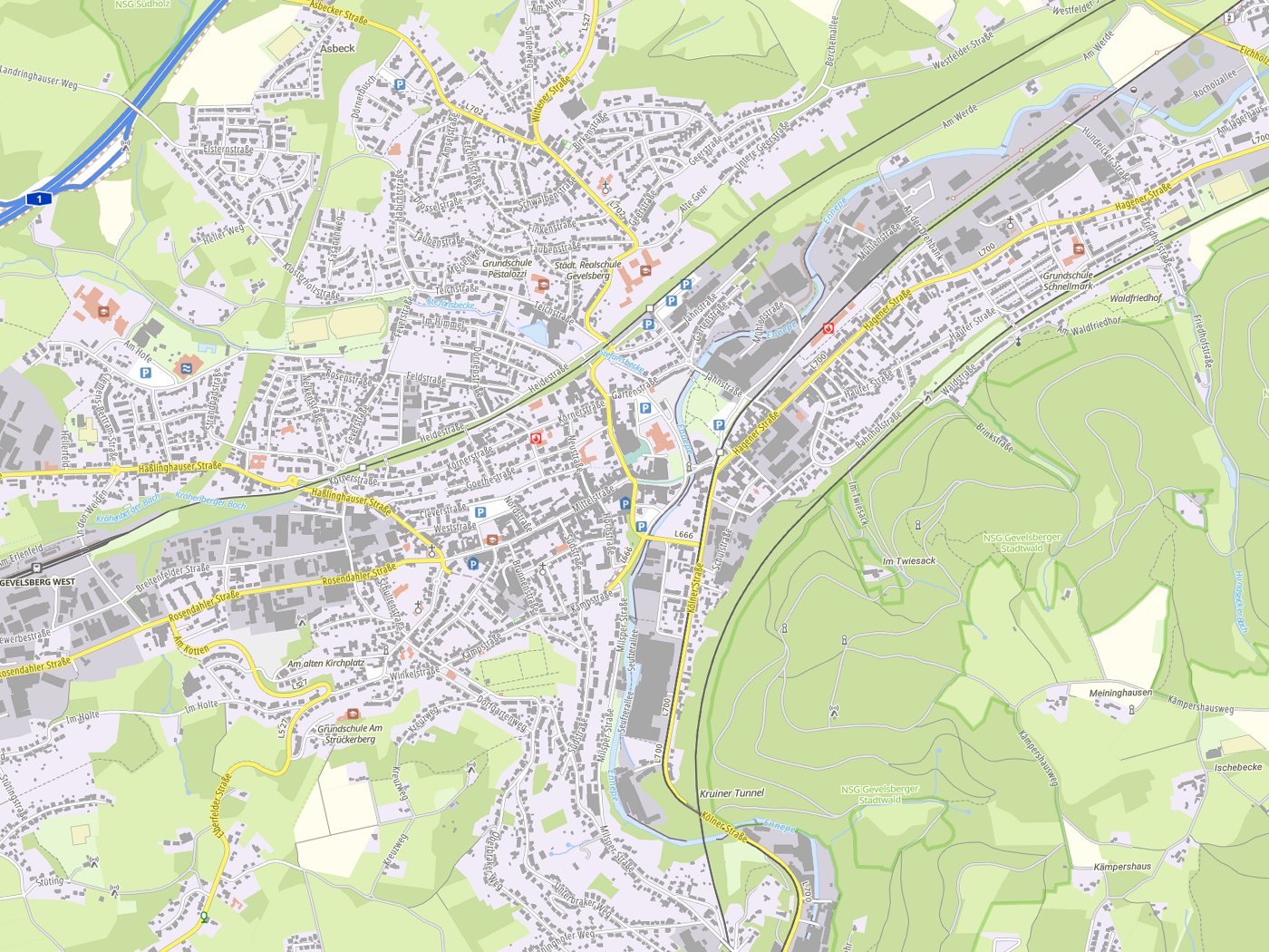Kartenausschnitt Gevelsberg mit Gewässern