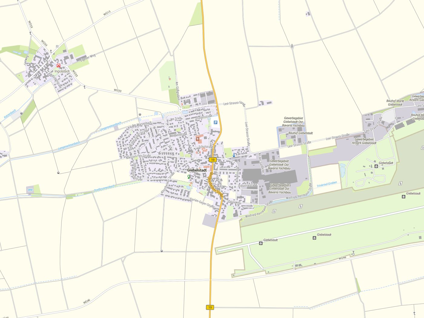 Kartenausschnitt Giebelstadt mit Gewässern