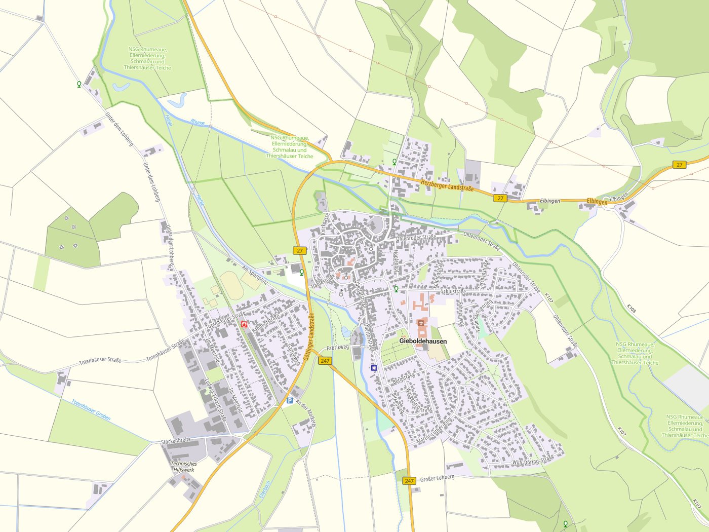 Kartenausschnitt Gieboldehausen mit Gewässern