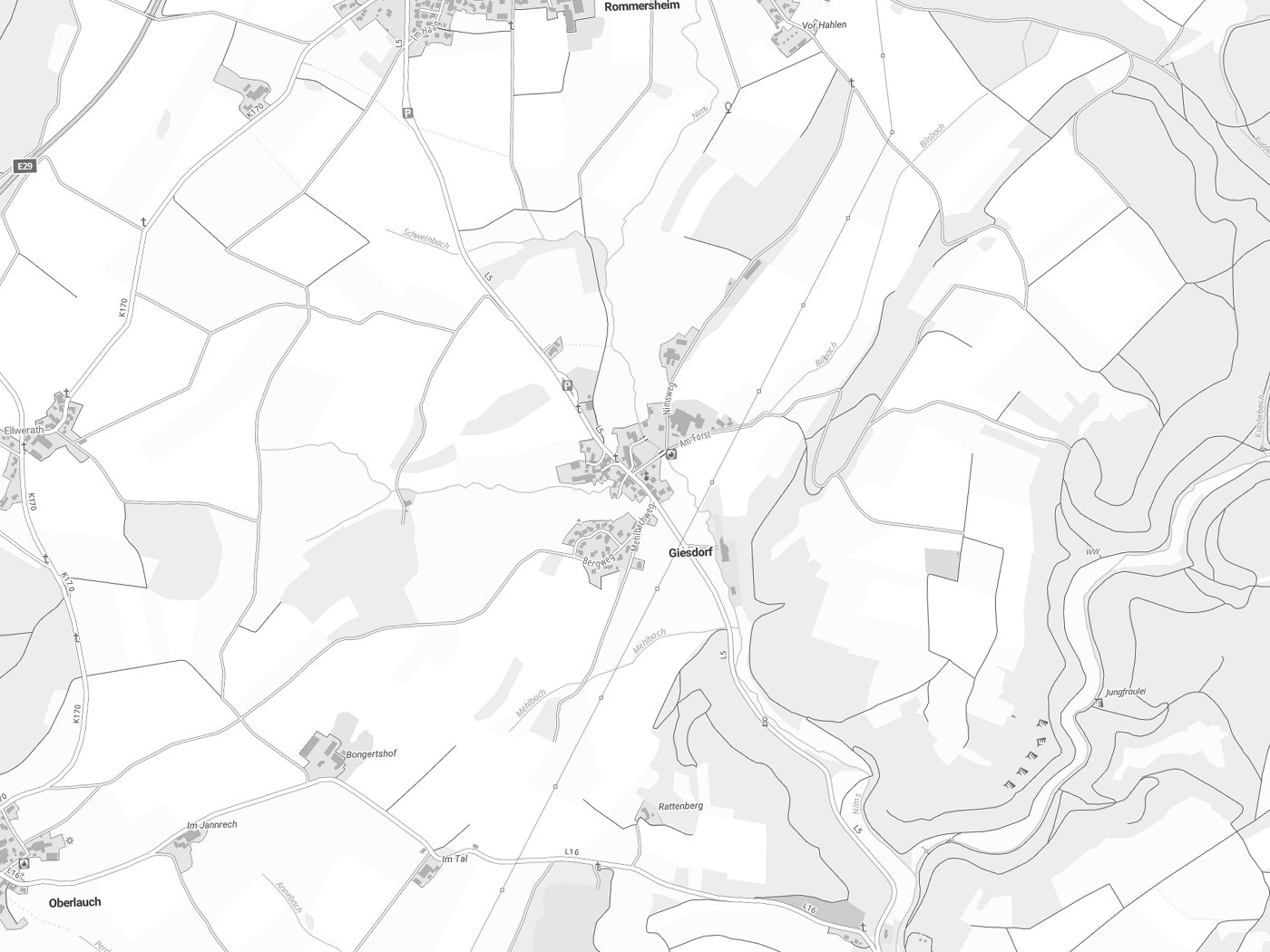 Kartenausschnitt Giesdorf mit Gewässern