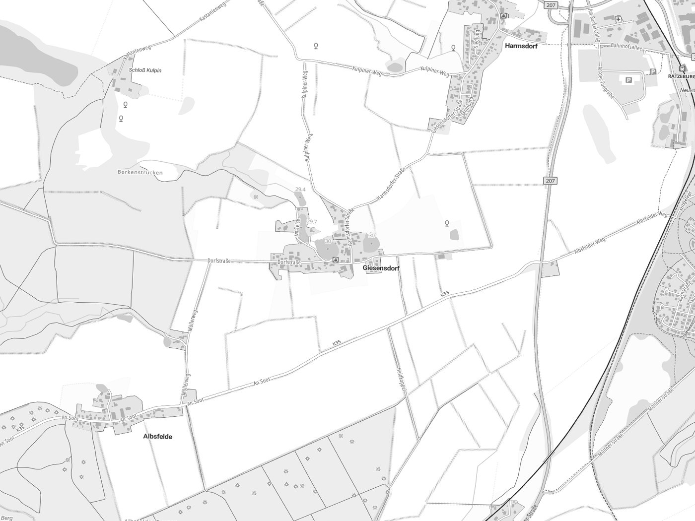 Kartenausschnitt Giesensdorf mit Gewässern