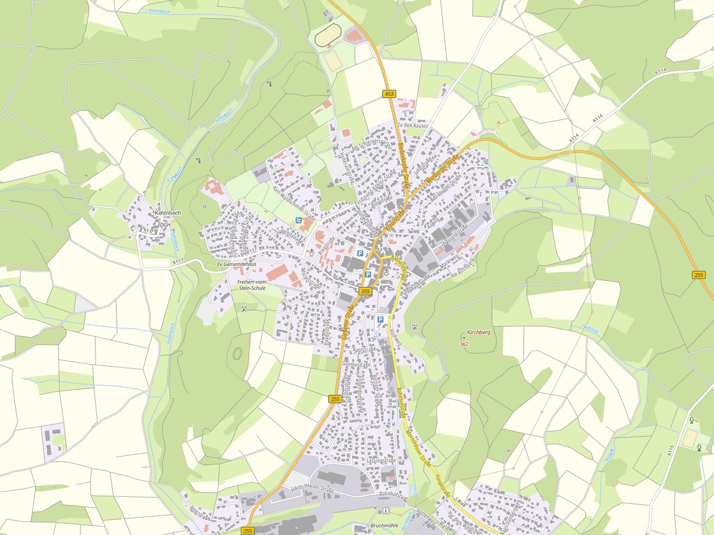 Kartenausschnitt Gladenbach mit Gewässern