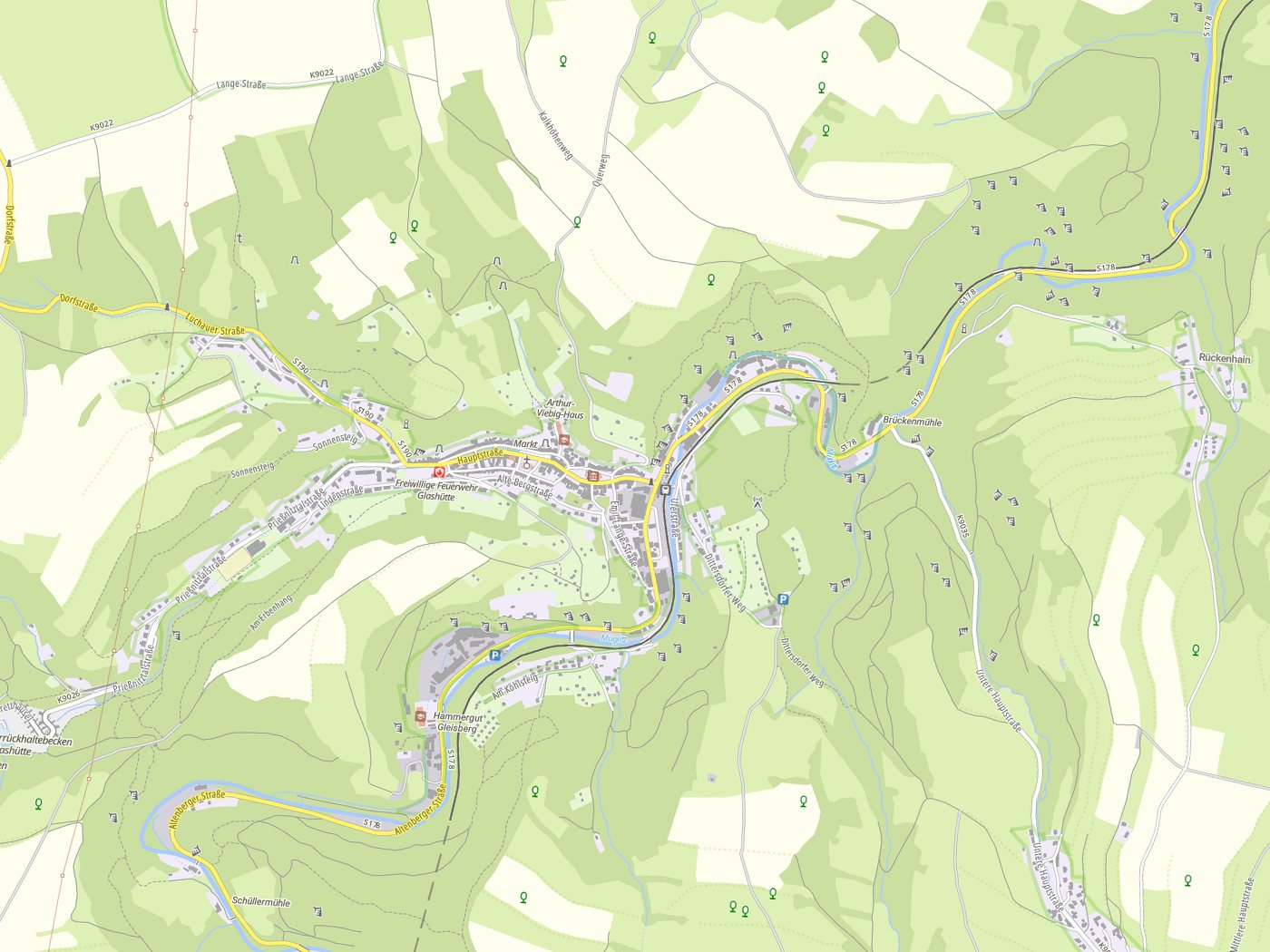 Kartenausschnitt Glashütte mit Gewässern