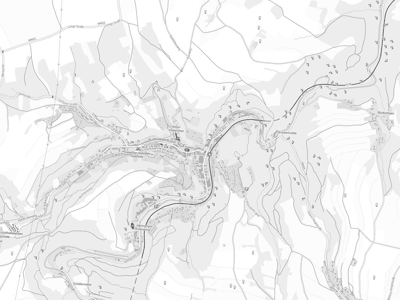 Kartenausschnitt Glashütte mit Gewässern