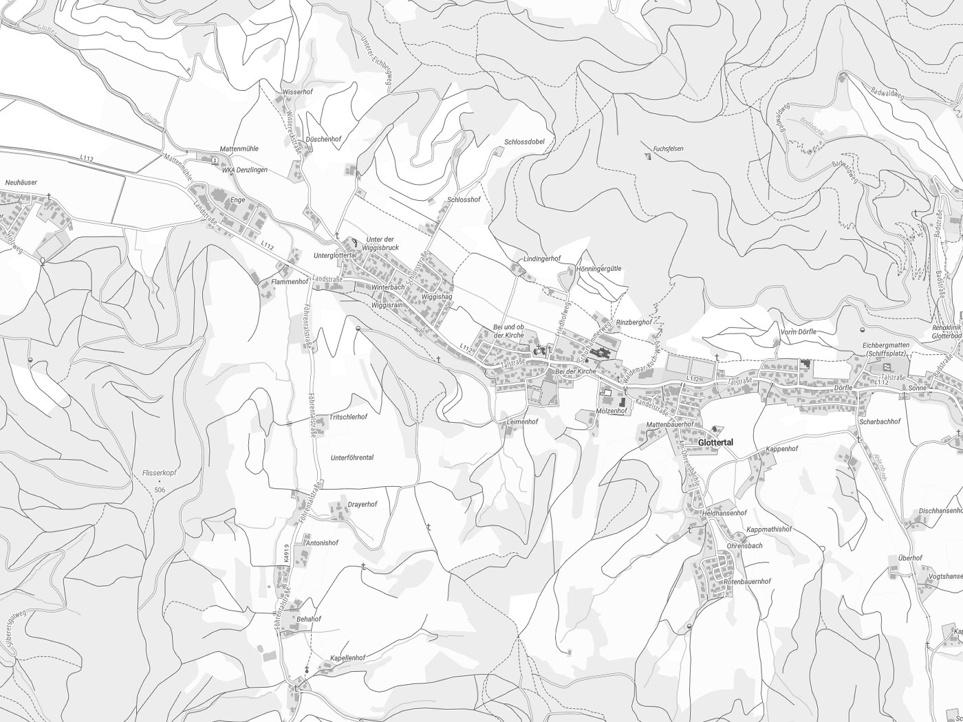 Kartenausschnitt Glottertal mit Gewässern