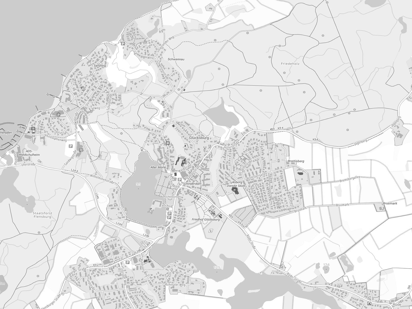 Kartenausschnitt Glücksburg (Ostsee) mit Gewässern