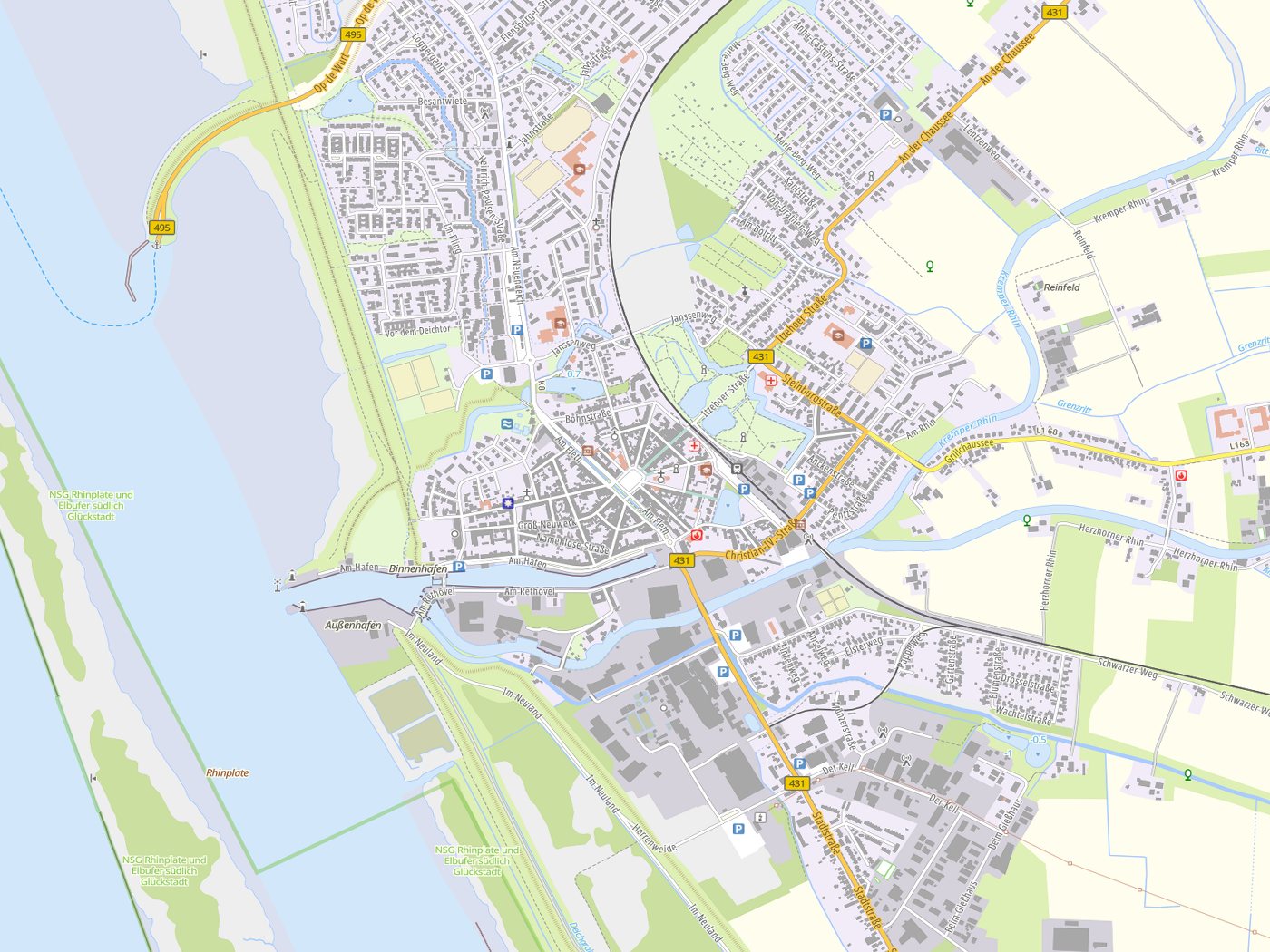 Kartenausschnitt Glückstadt mit Gewässern