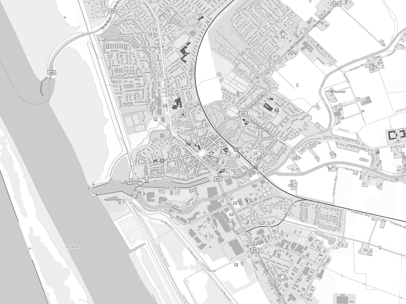 Kartenausschnitt Glückstadt mit Gewässern