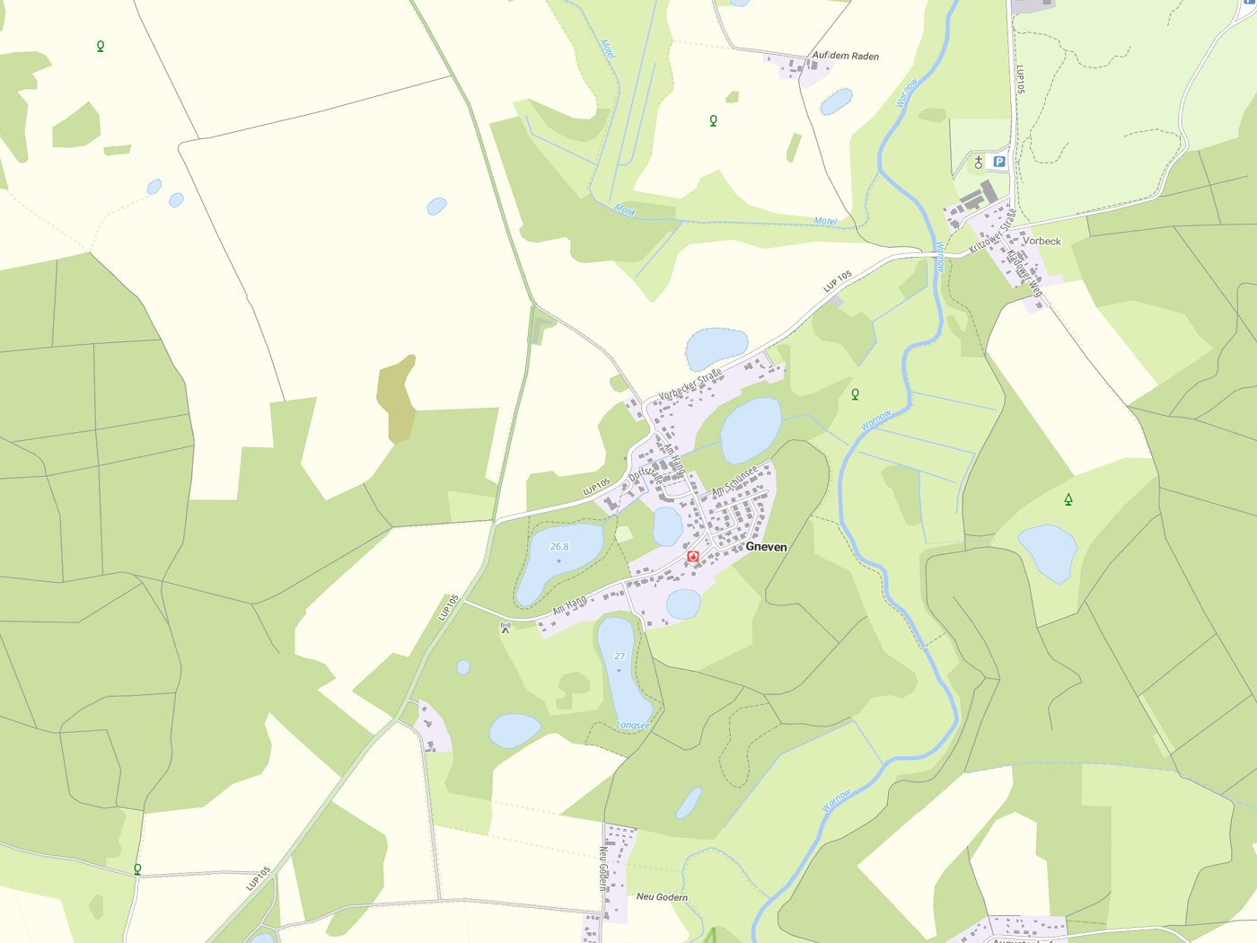 Kartenausschnitt Gneven mit Gewässern