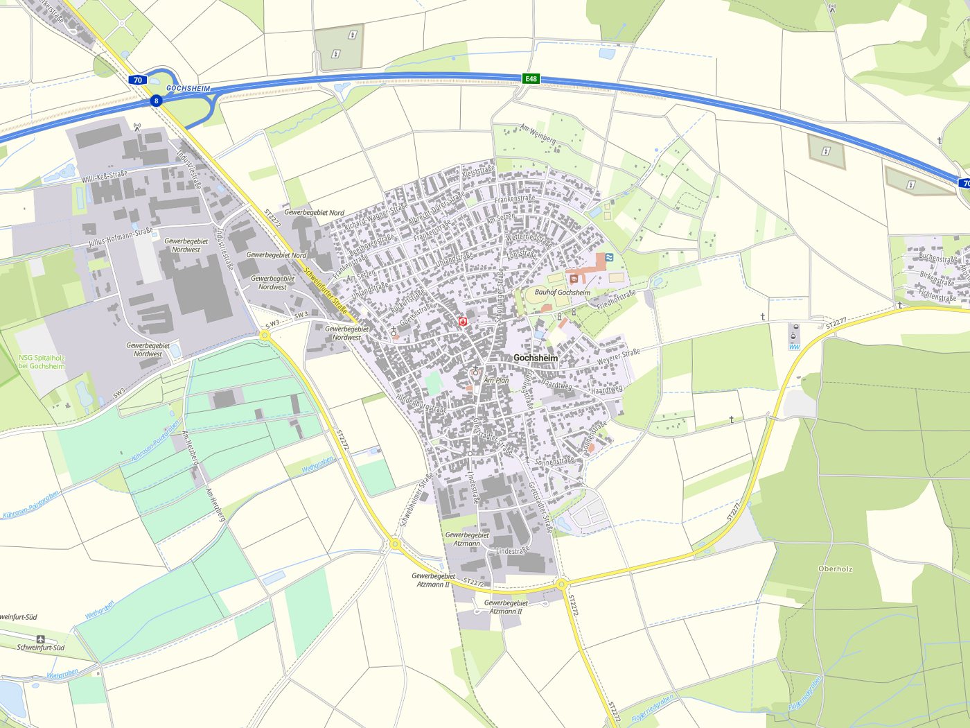 Kartenausschnitt Gochsheim mit Gewässern