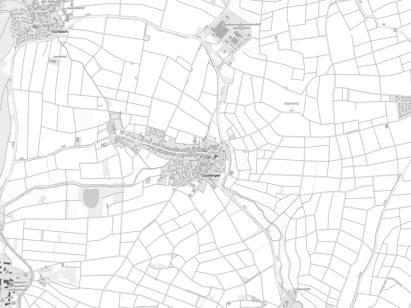 Kartenausschnitt Göcklingen mit Gewässern