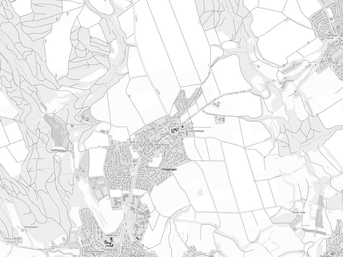 Kartenausschnitt Göggingen mit Gewässern