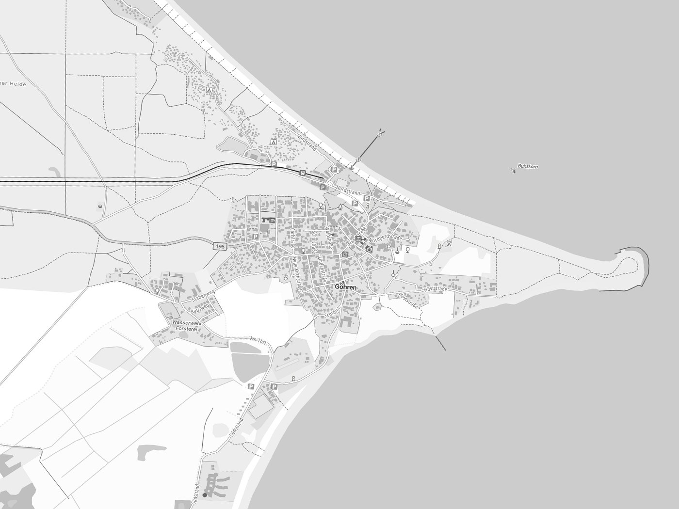 Kartenausschnitt Göhren mit Gewässern