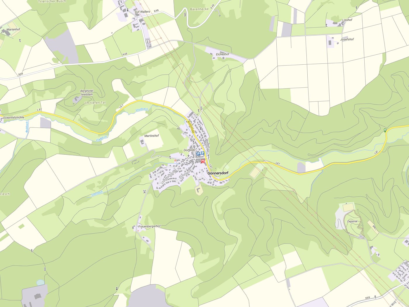 Kartenausschnitt Gönnersdorf mit Gewässern