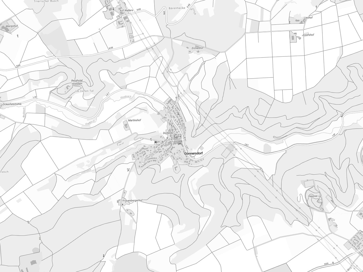 Kartenausschnitt Gönnersdorf mit Gewässern