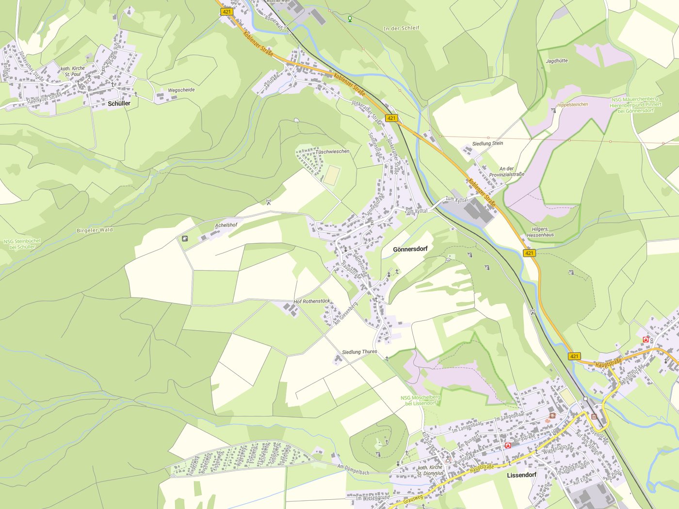 Kartenausschnitt Gönnersdorf mit Gewässern