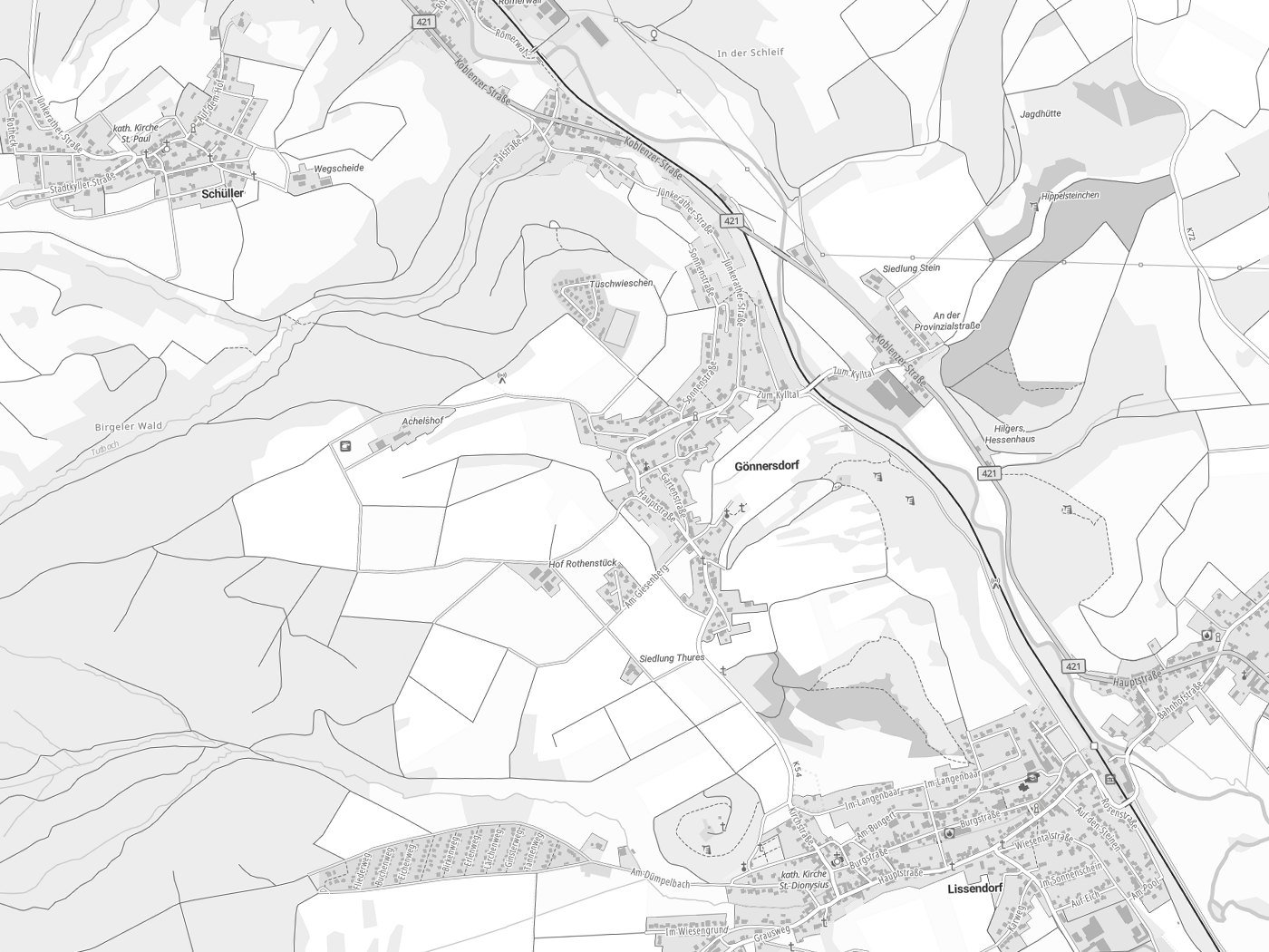 Kartenausschnitt Gönnersdorf mit Gewässern