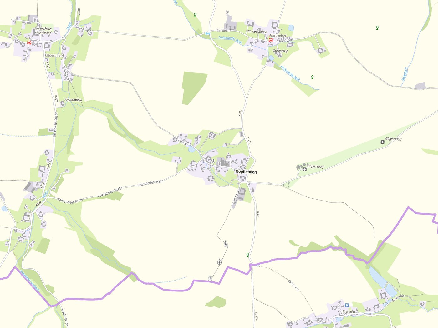Kartenausschnitt Göpfersdorf mit Gewässern