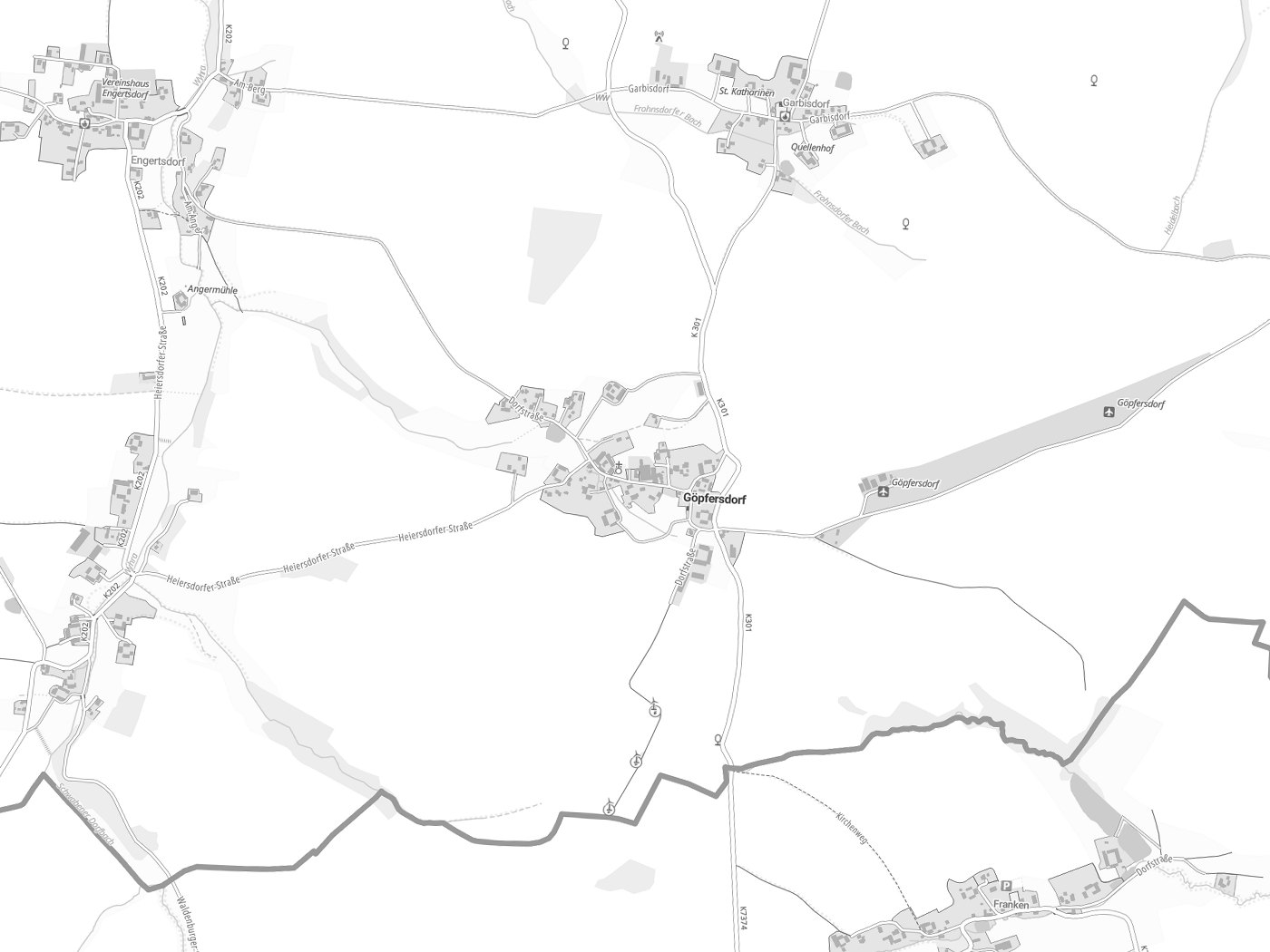 Kartenausschnitt Göpfersdorf mit Gewässern