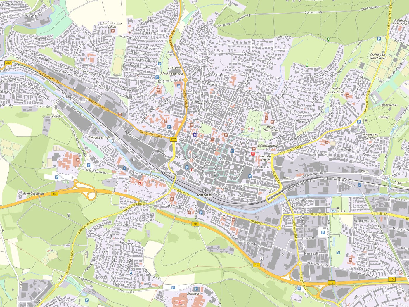 Kartenausschnitt Göppingen mit Gewässern