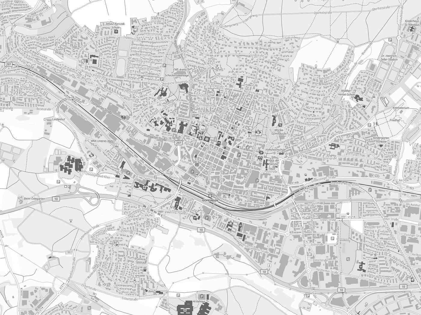 Kartenausschnitt Göppingen mit Gewässern