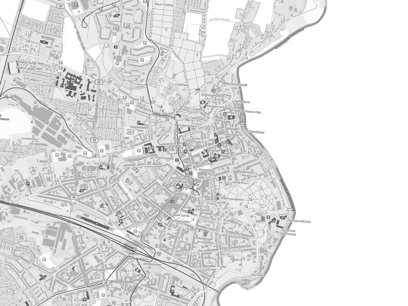 Kartenausschnitt Görlitz mit Gewässern