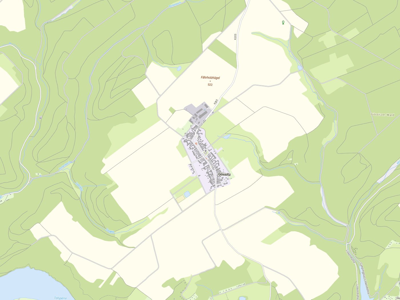Kartenausschnitt Gössitz mit Gewässern