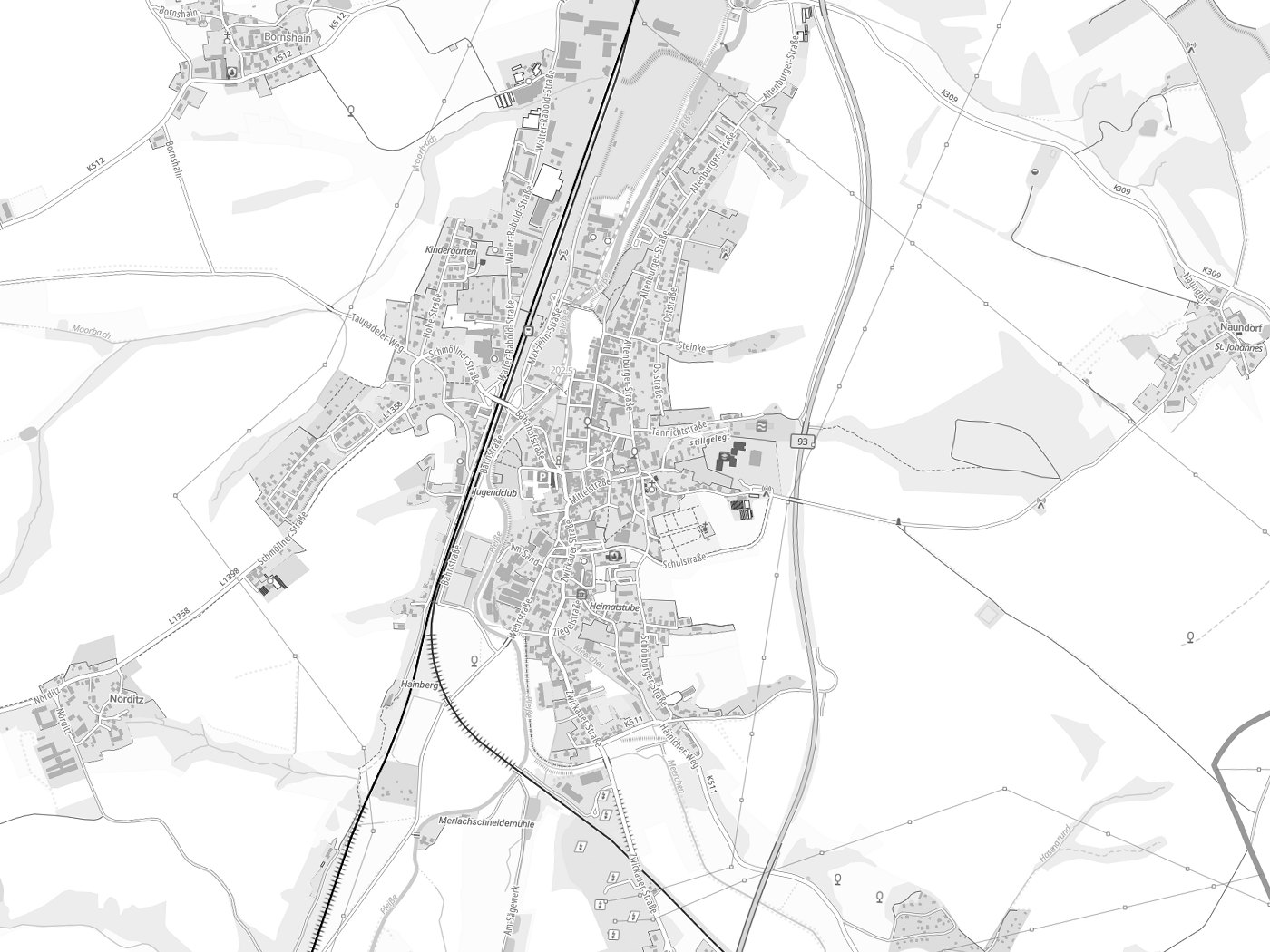 Kartenausschnitt Gößnitz mit Gewässern