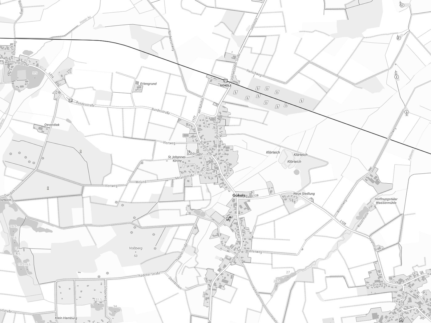 Kartenausschnitt Gokels mit Gewässern