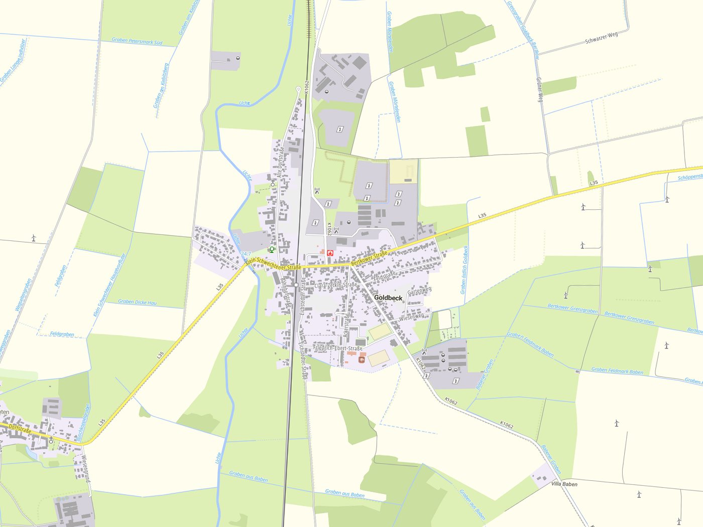 Kartenausschnitt Goldbeck mit Gewässern