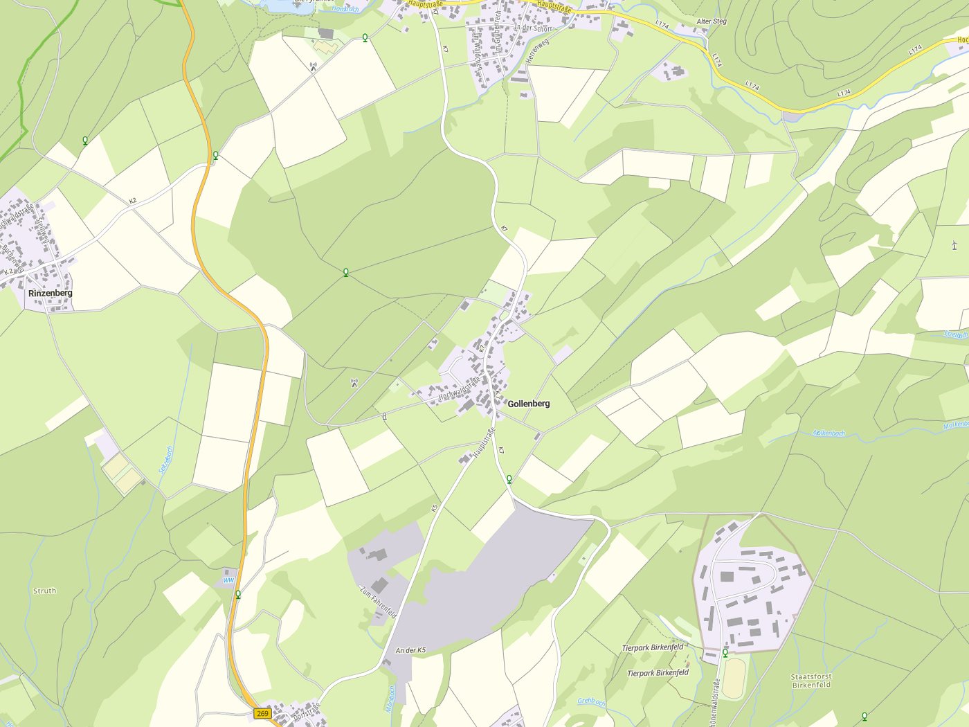 Kartenausschnitt Gollenberg mit Gewässern