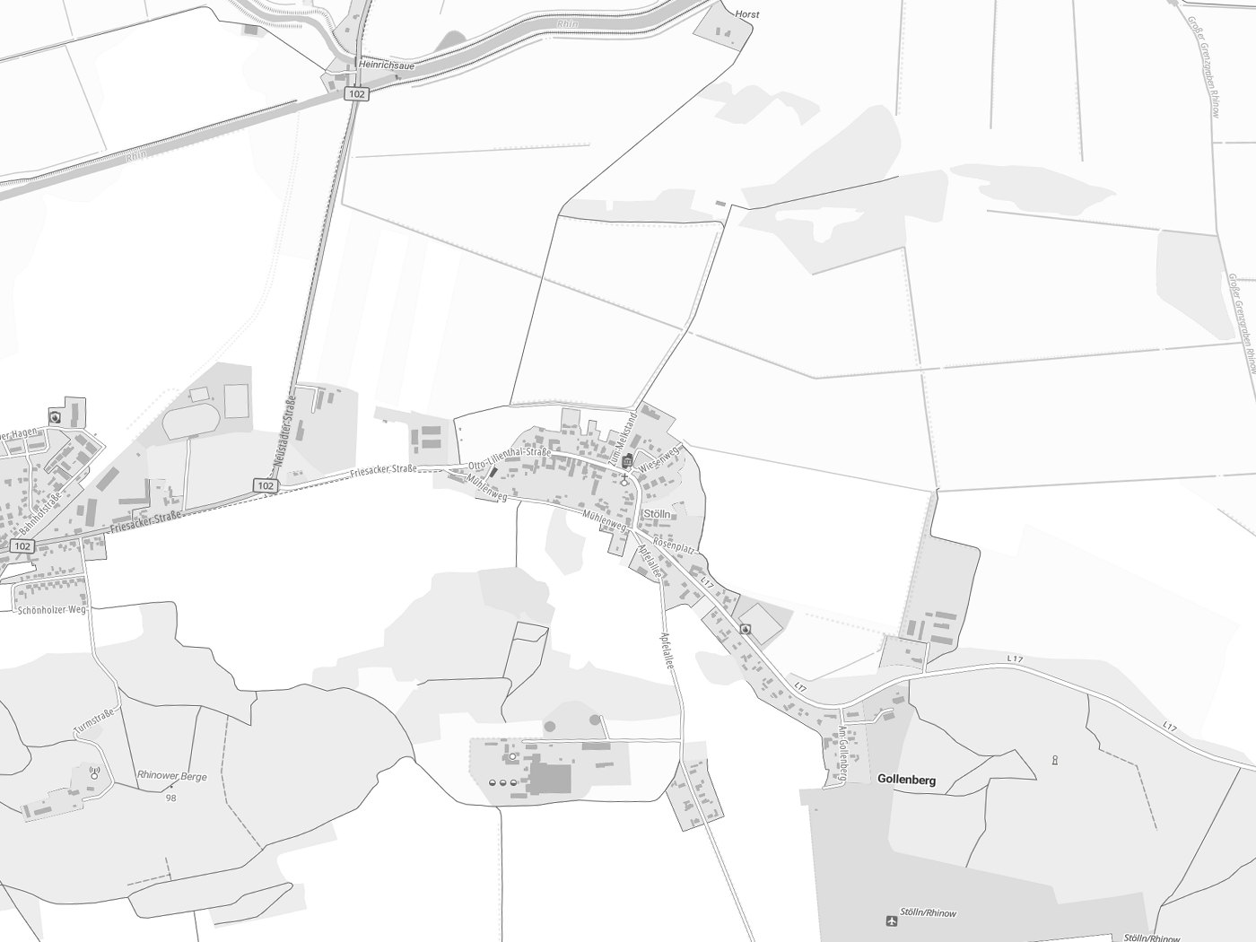 Kartenausschnitt Gollenberg mit Gewässern