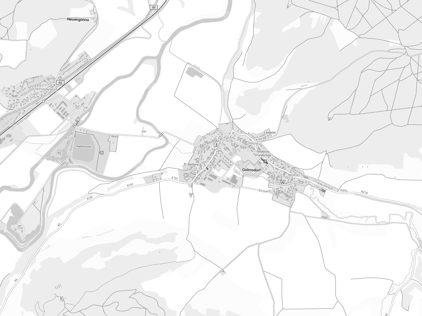 Kartenausschnitt Golmsdorf mit Gewässern