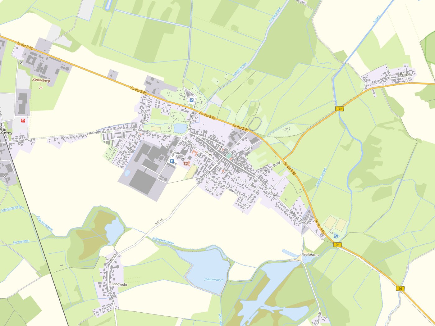 Kartenausschnitt Golßen mit Gewässern