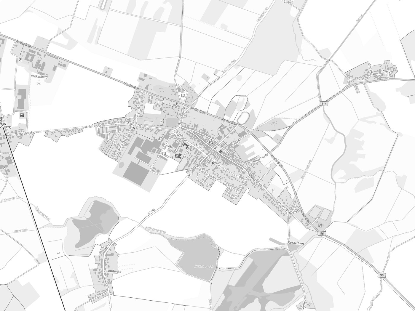 Kartenausschnitt Golßen mit Gewässern