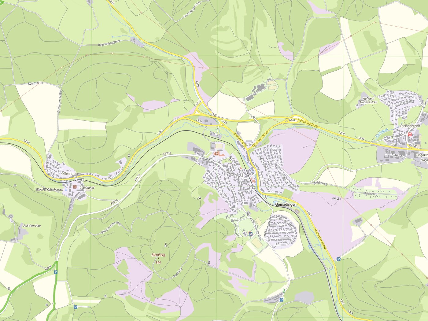 Kartenausschnitt Gomadingen mit Gewässern