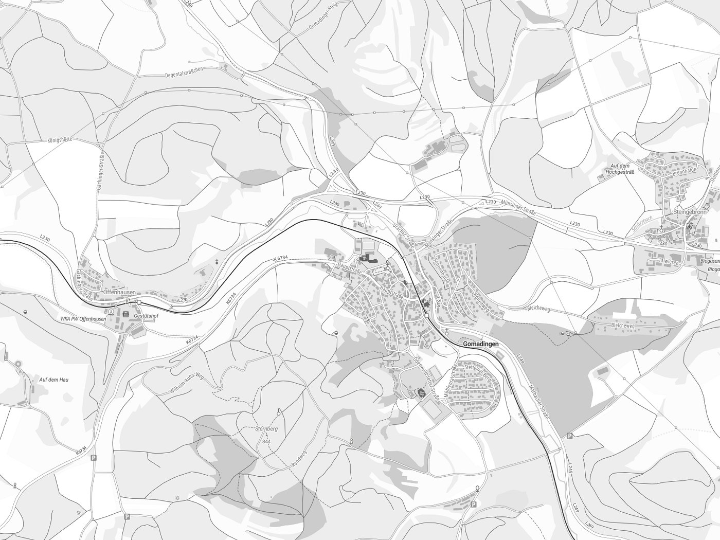 Kartenausschnitt Gomadingen mit Gewässern