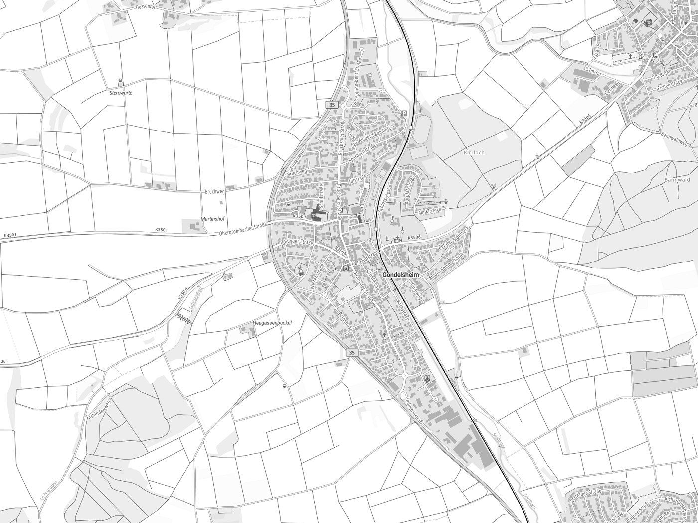Kartenausschnitt Gondelsheim mit Gewässern