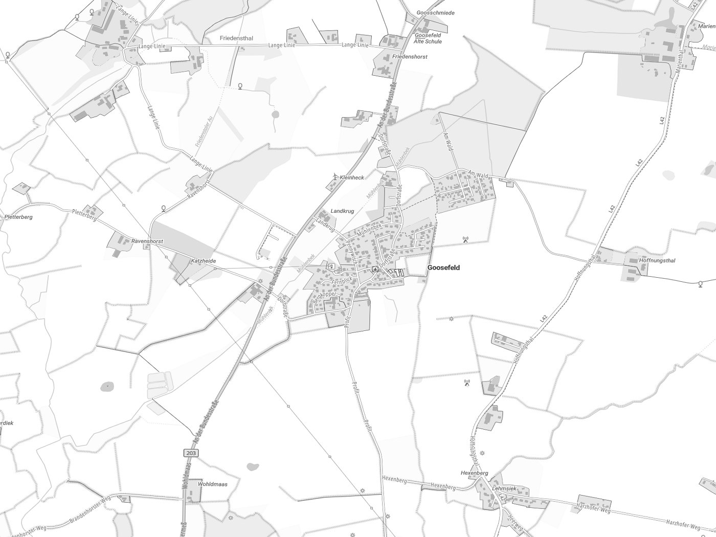 Kartenausschnitt Goosefeld mit Gewässern