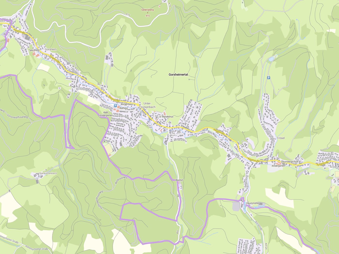 Kartenausschnitt Gorxheimertal mit Gewässern