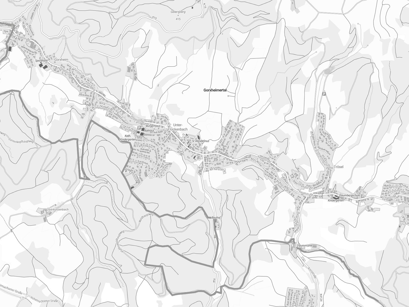 Kartenausschnitt Gorxheimertal mit Gewässern