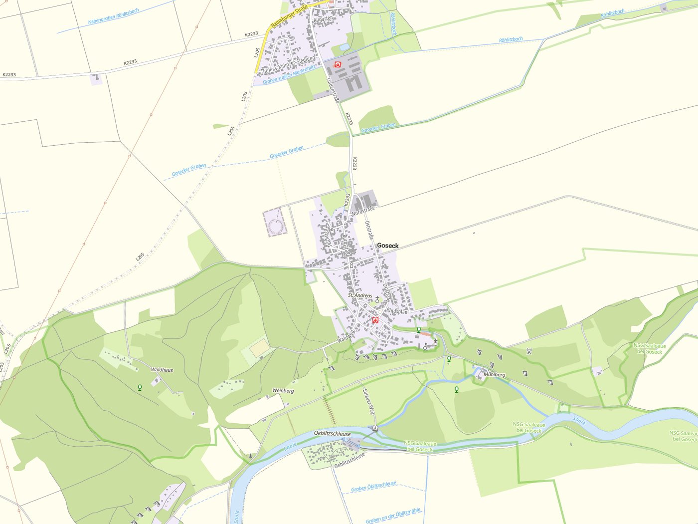 Kartenausschnitt Goseck mit Gewässern