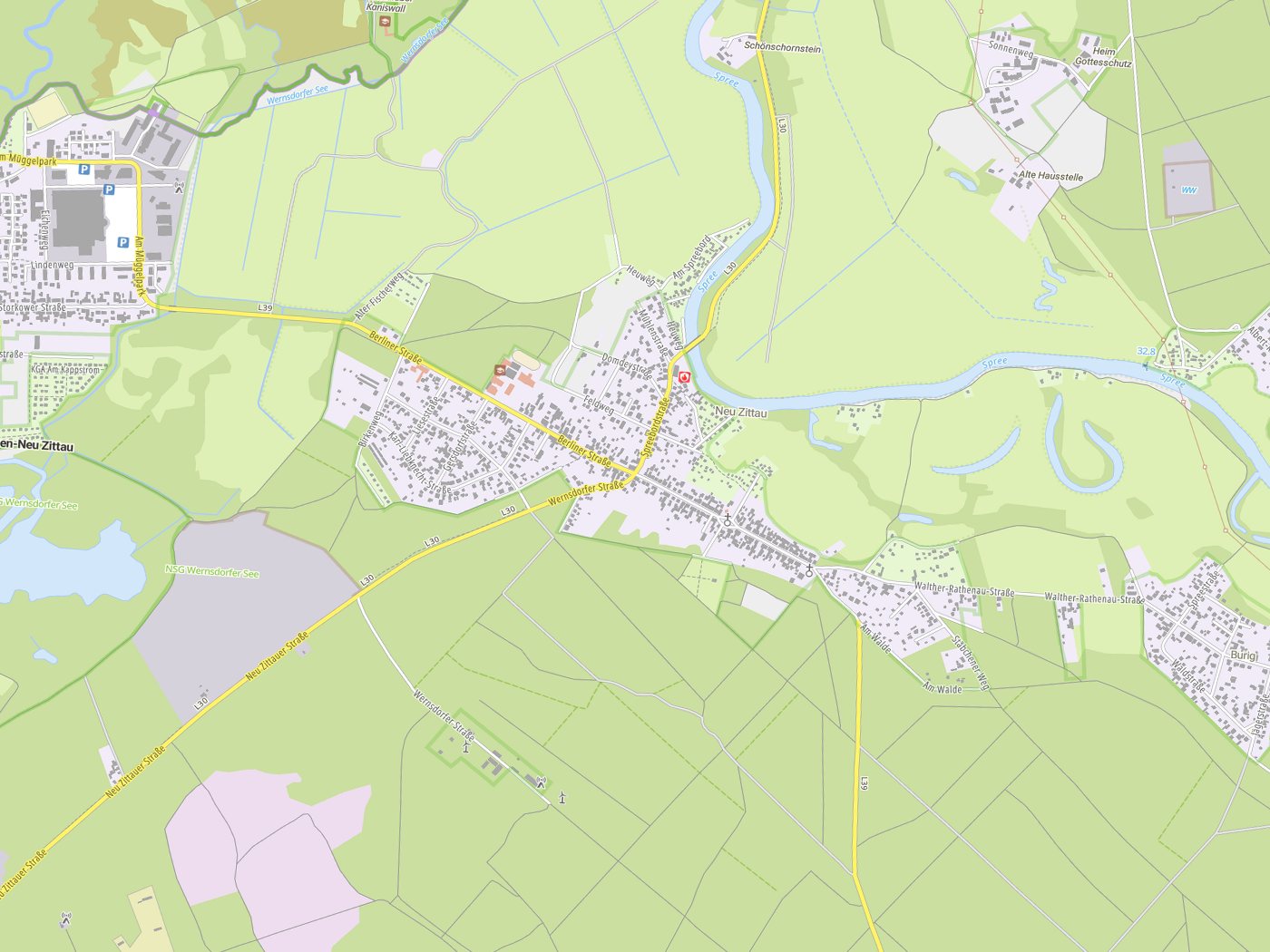 Kartenausschnitt Gosen-Neu Zittau mit Gewässern