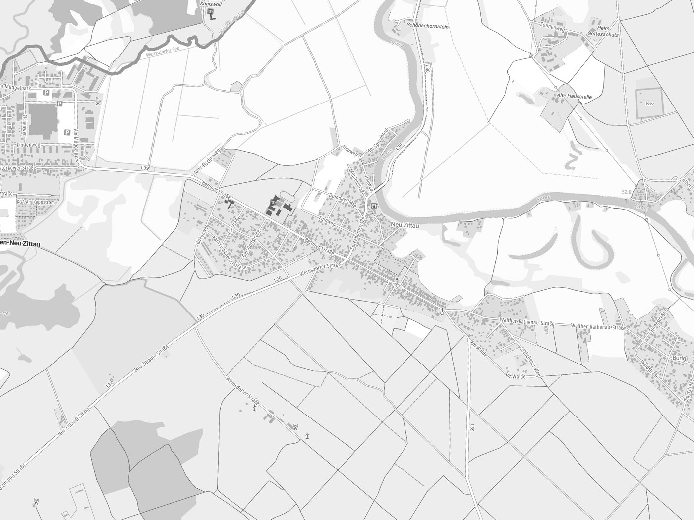 Kartenausschnitt Gosen-Neu Zittau mit Gewässern