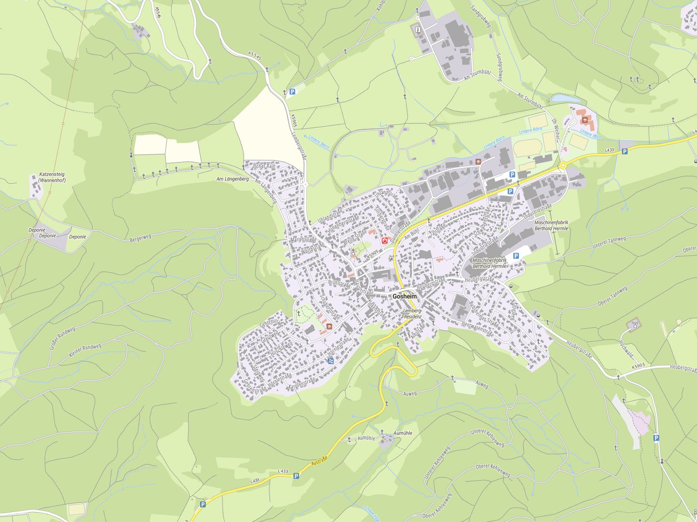 Kartenausschnitt Gosheim mit Gewässern
