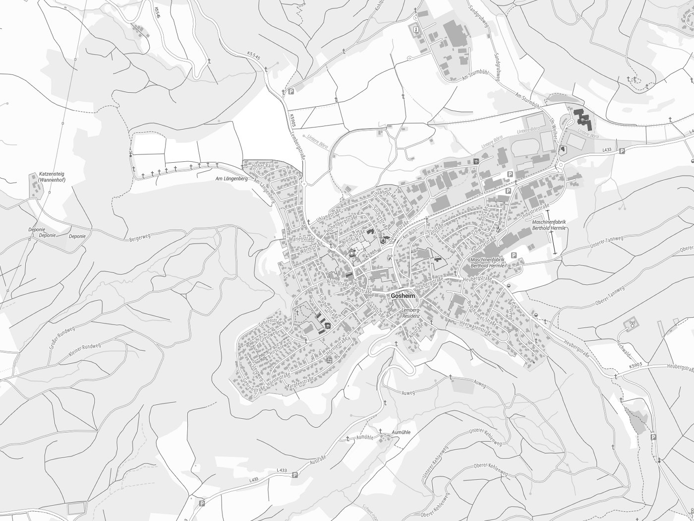 Kartenausschnitt Gosheim mit Gewässern