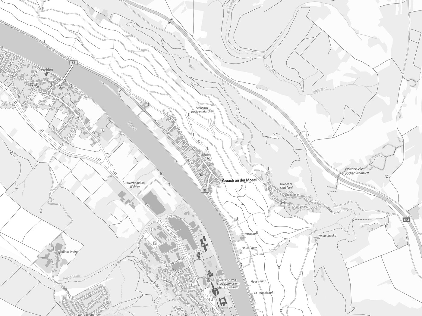 Kartenausschnitt Graach an der Mosel mit Gewässern