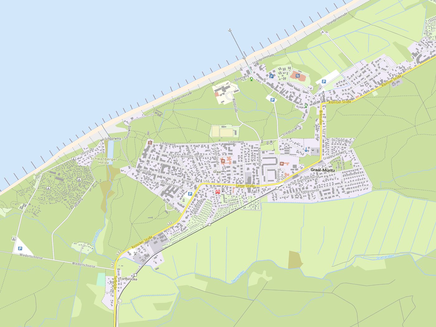 Kartenausschnitt Graal-Müritz mit Gewässern